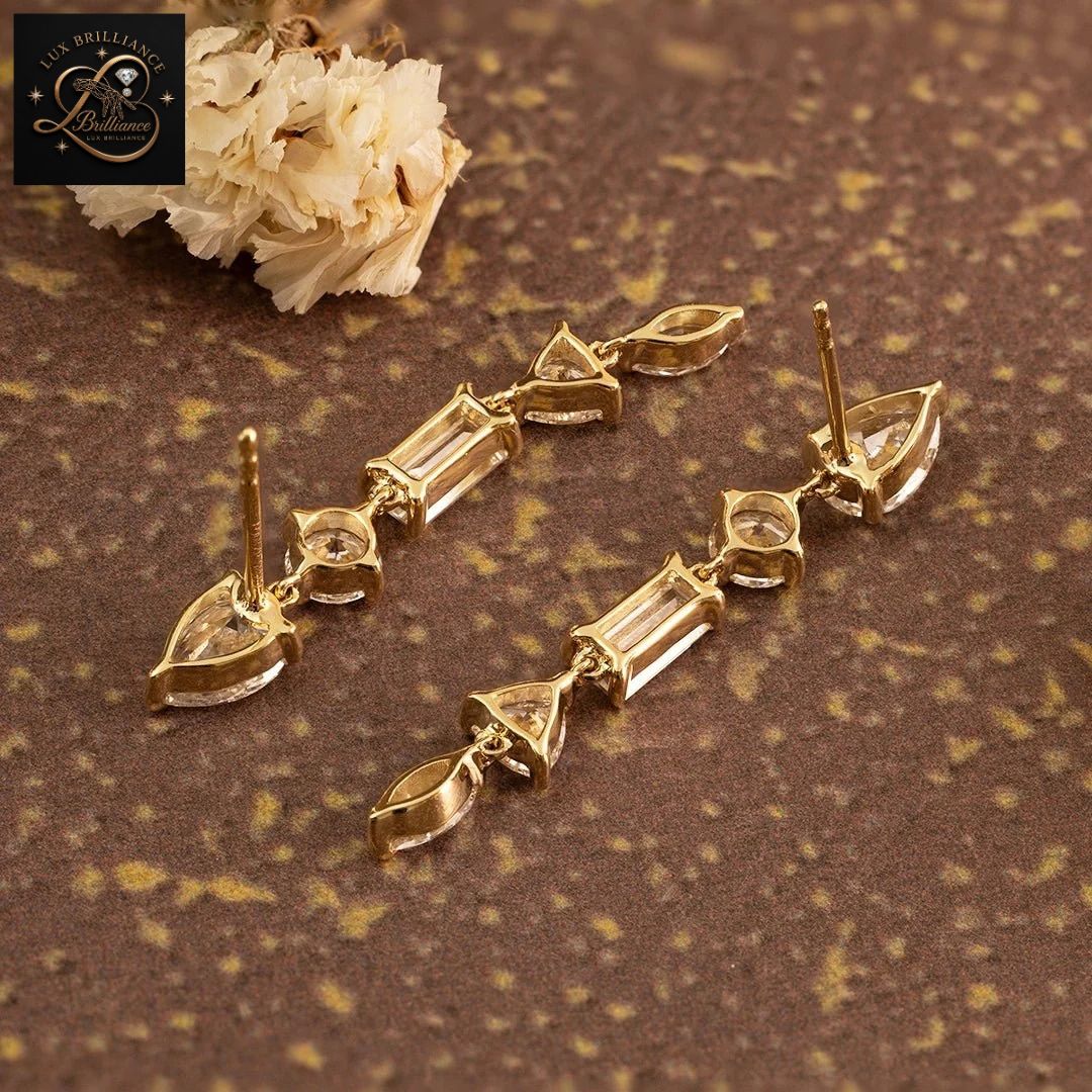 Fancy Multi-Cut Diamond Drop Earrings | Pear, Emerald & Marquise Dangles