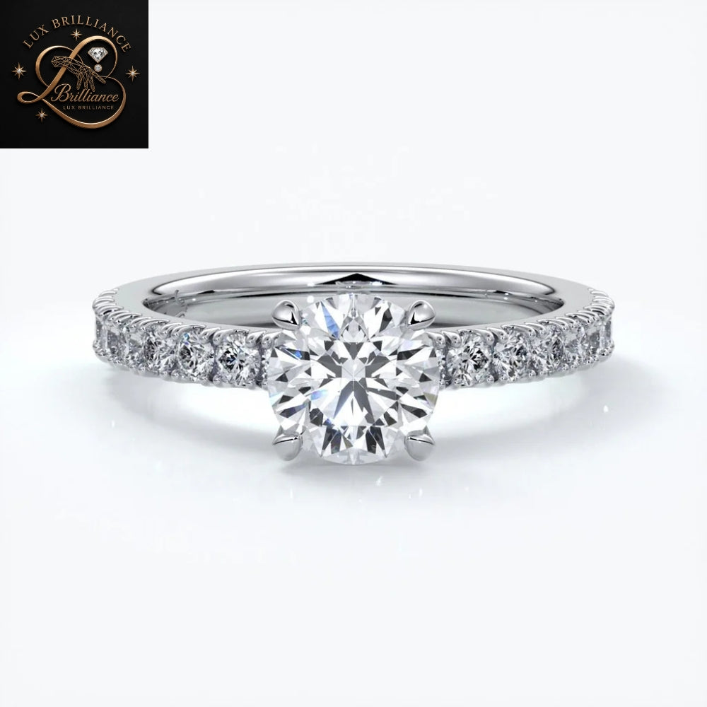 Half-Eternity Round Cut Engagement Ring | Lab Ground Shared Prong - Pave Diamond Ring | Gift For Her (Copy) (Copy) (Copy)