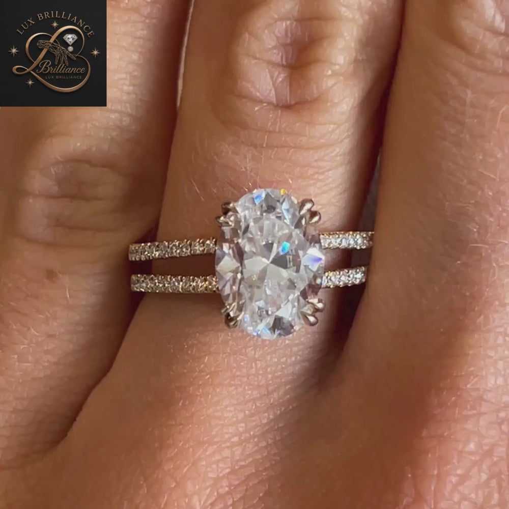 Oval Diamond Split Band Engagement Ring | Trendy Split Shank Solitaire Gold Ring | Gift For Her