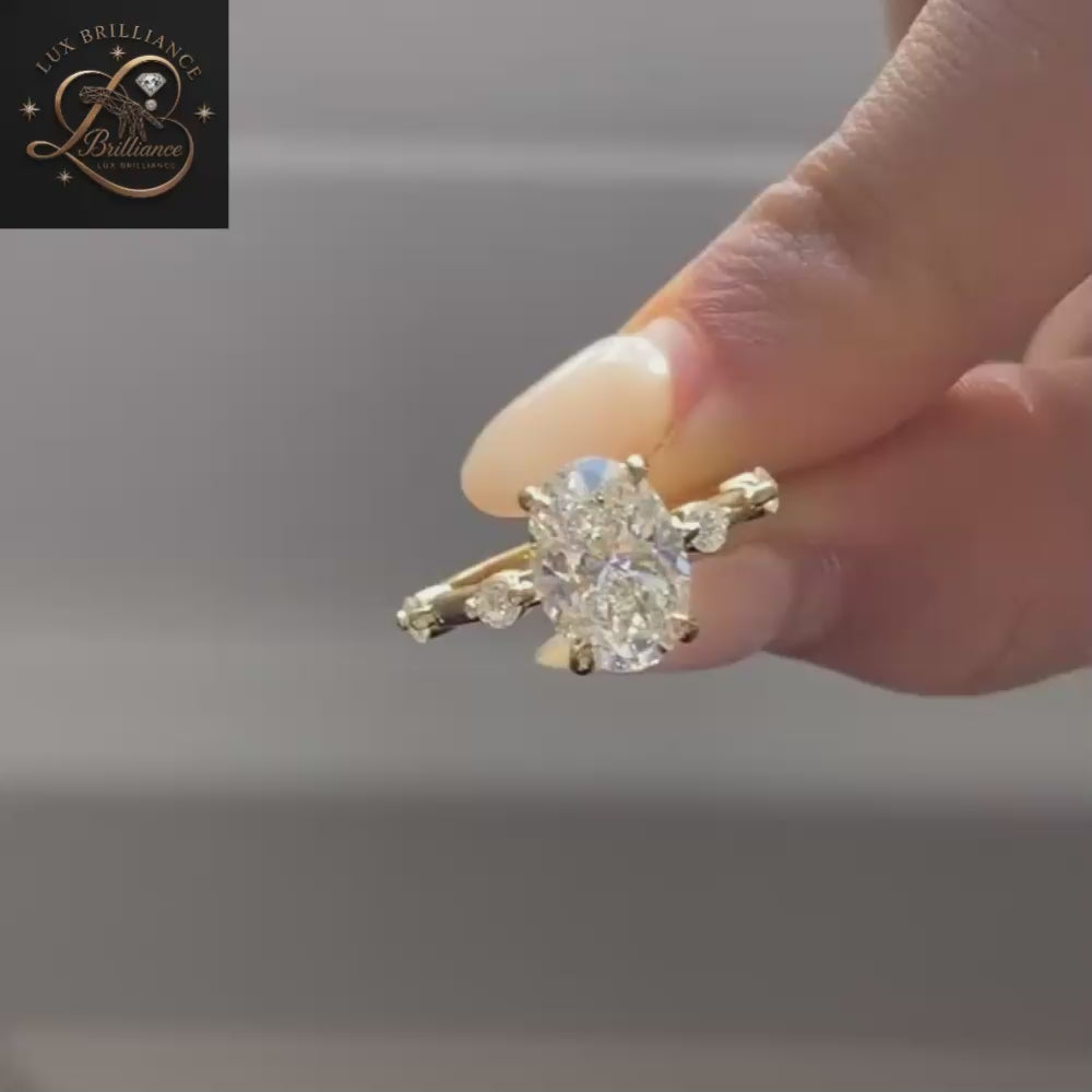 Unique Oval Cut Diamond Engagement Ring with  in 14K / 18K Yellow Gold | Wedding Ring For Her