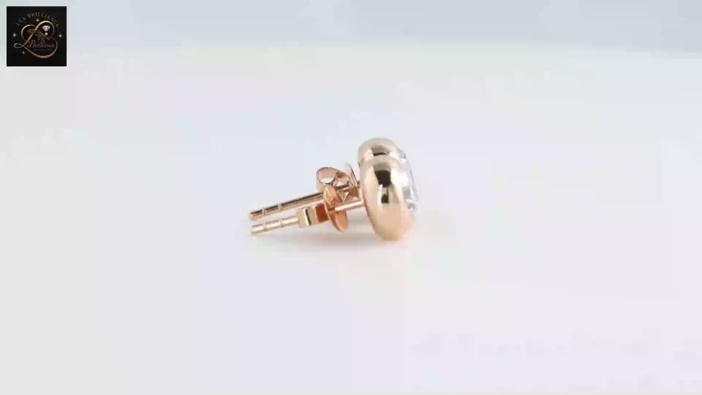 Bezel Set Round Diamond Solitaire Stud Earrings | 18K Rose Gold
