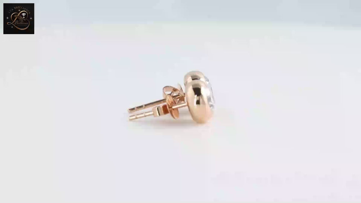 Bezel Set Round Diamond Solitaire Stud Earrings | 18K Rose Gold
