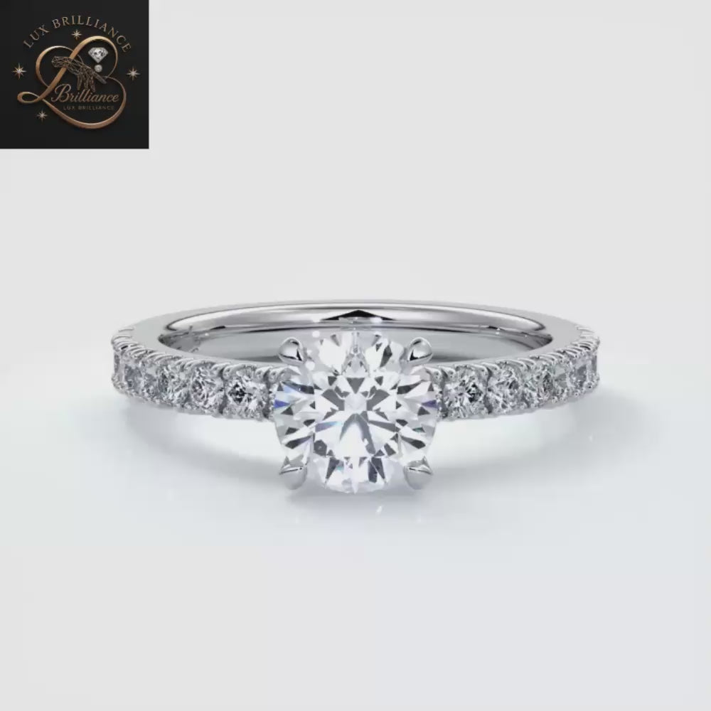 Half-Eternity Round Cut Engagement Ring | Lab Ground Shared Prong - Pave Diamond Ring | Gift For Her (Copy) (Copy) (Copy)