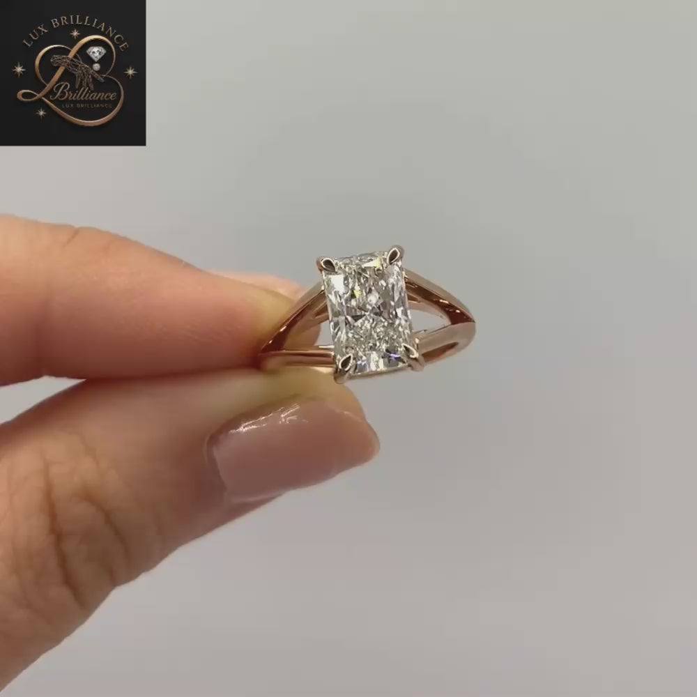 2.5 Ct Radiant Cut Diamond Engagement Ring | 14K Yellow Gold Split Shank Cathedral Solitaire Ring for Women