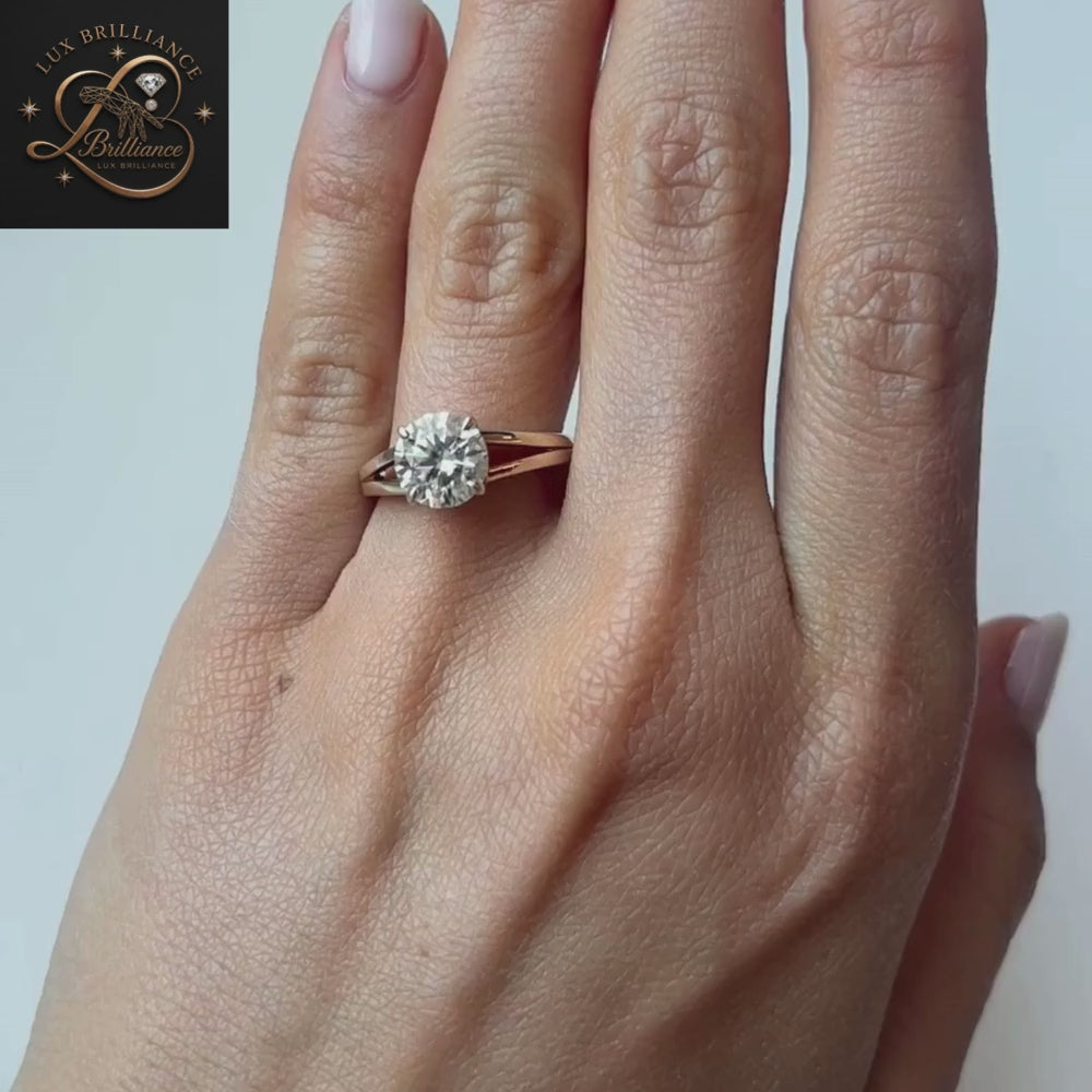 Round Diamond Solitaire Engagement Ring | 14k Split Shank Ring | Gift For Ring