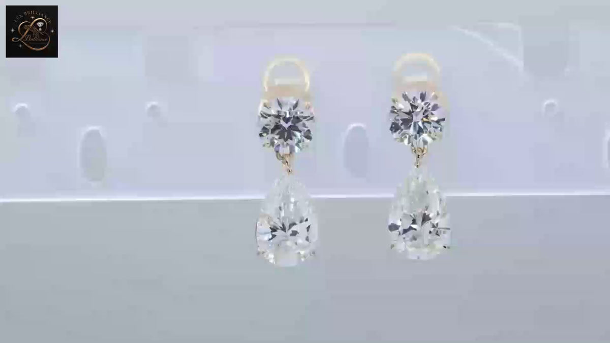 Round and Pear Shape Diamond Drop Earrings in 14K Solid Gold | Dangle Earrings