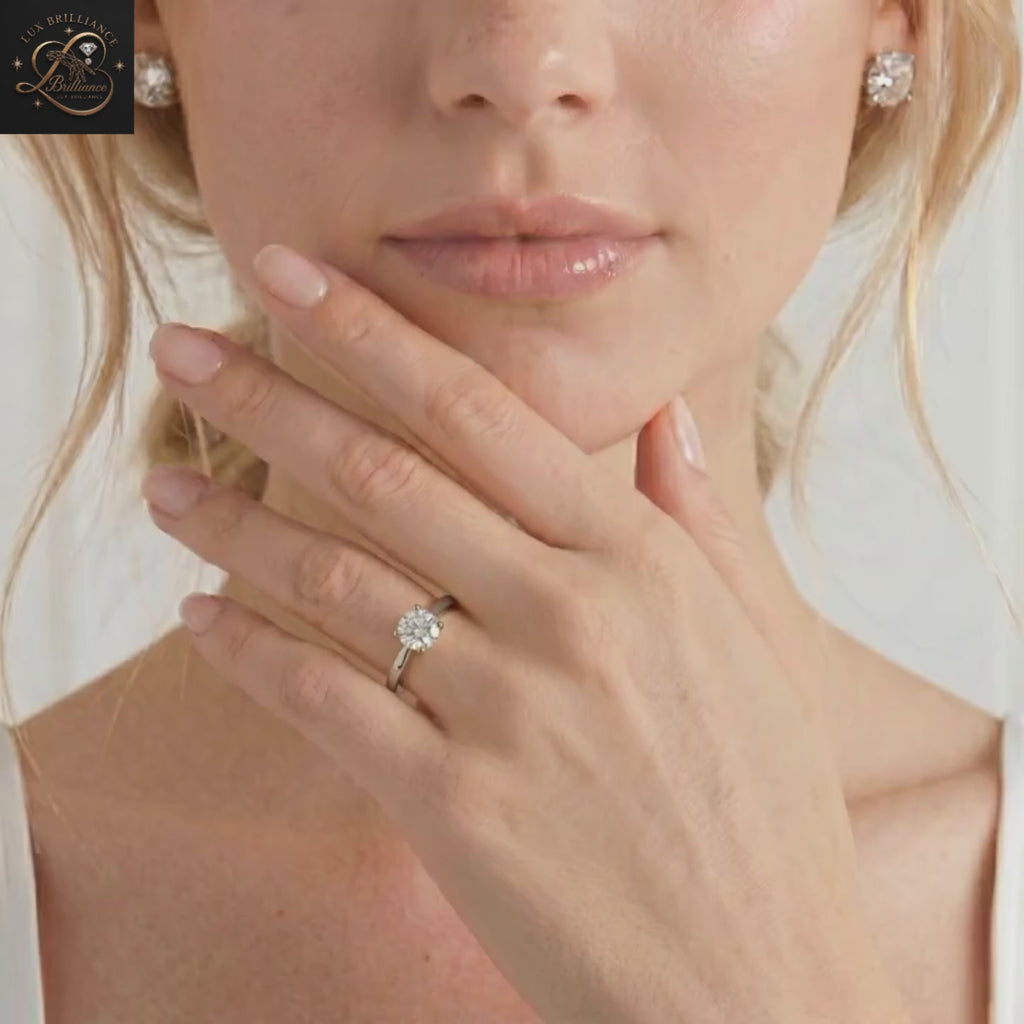 Tapered Round Solitaire Engagement Ring | 18K Lab Diamond Solitaire 4-Prong Sleek Plain Band | Gift For Her (Copy) (Copy) (Copy) (Copy)