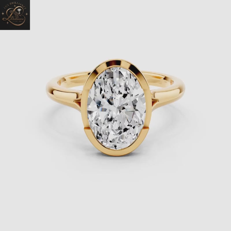 Oval Cut Bezel Set Solitaire Engagement Ring | 14K Yellow Gold Ring