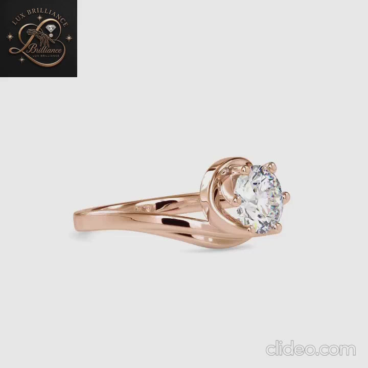 Round Cut Diamond Bypass Swirl Solitaire Engagement Ring |18K Rose Gold promise ring for ring