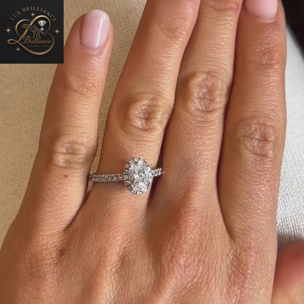 1.25Ct Oval Cut Diamond Halo Engagement Ring | Delicate Micro-Pave Halo 14K White Gold Ring | Wedding Ring For Her