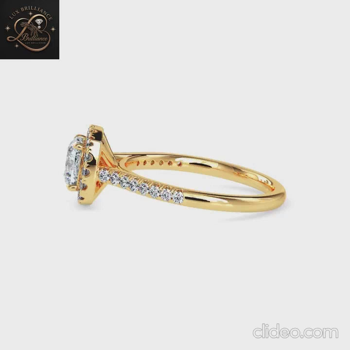 Cushion Cut Diamond Halo Engagement Ring | 18K  Yellow Gold Promise Ring | Gift For Her
