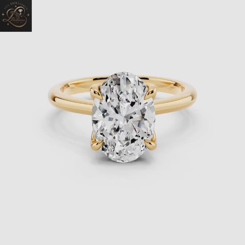 Oval Cut Solitaire Engagement Ring with Floral Petal Basket in 14K Yellow Gold