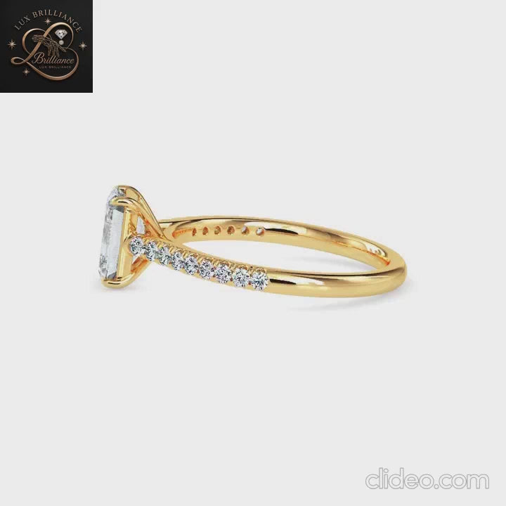 Emerald Cut Diamond Engagement Ring with Pavé Band in 14K / 18K Rose Gold