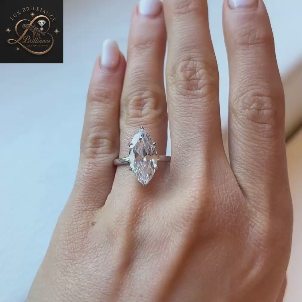 Marquise Cut Solitaire Diamond Engagement Ring |  Simple 6 Prong White Gold Ring | Promise Ring For Gift