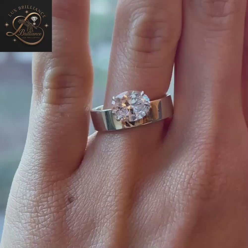 East-West Oval Cut Diamond  Engagement Ring / Yellow Gold Wide Band Ring / gift for her