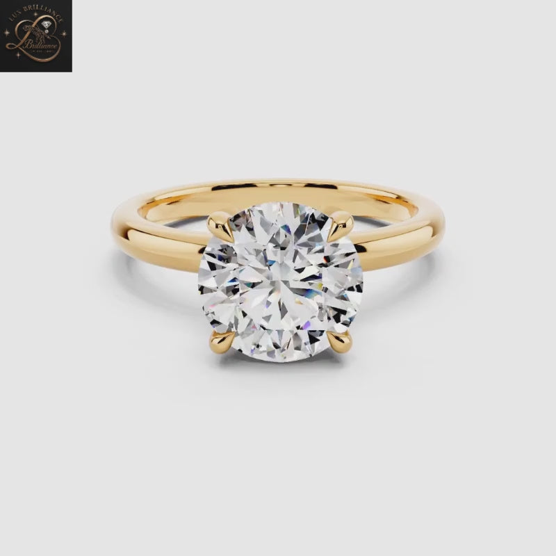 Round Brilliant Cut Diamond Solitaire Engagement Ring in Floral Petal Setting |18K Yellow Gold
