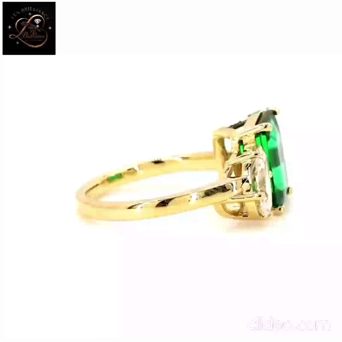 Toi et Moi Emerald Cut Green Gemstone and Pear Diamond Ring | 18k Yellow Gold Lab Grown Diamond Ring