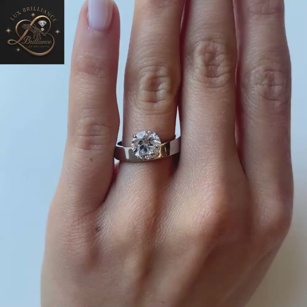 3Ct Round Diamond Solitaire Ring | Modern Wide Band Ring | Primes Ring