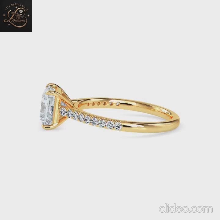 Princess Cut Diamond Pavé Engagement Ring | 18K Rose Gold wedding ring for her