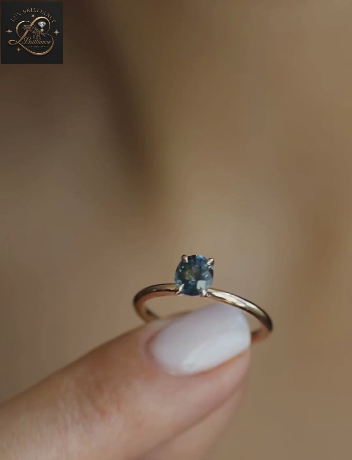 Oval Cut Ocean Blue Sapphire Ring | 14K Yellow Gold Solitaire Engagement Ring