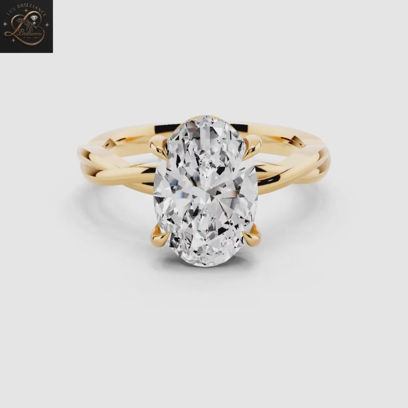 Unique Oval Cut Diamond Engagement Ring | 14k Gold Hidden Halo Gift Ring