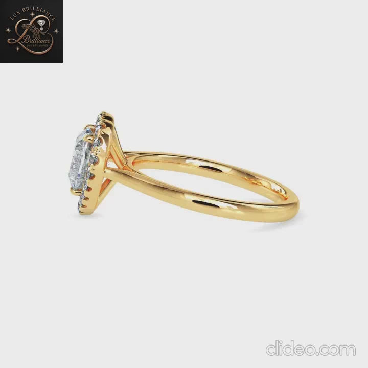 Heart Cut Diamond Halo Wedding Ring | 18K  Yellow Gold | Promise Ring| gift for her