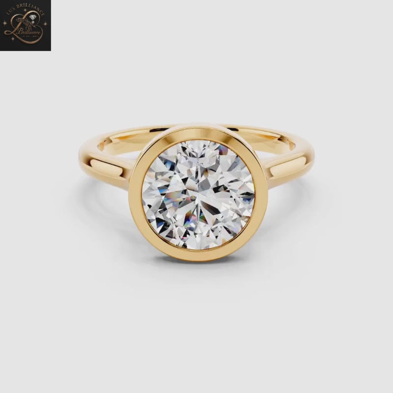 Round Cut Diamond Bezel Set Solitaire Engagement Ring | Modern Round Solitaire Promise Ring