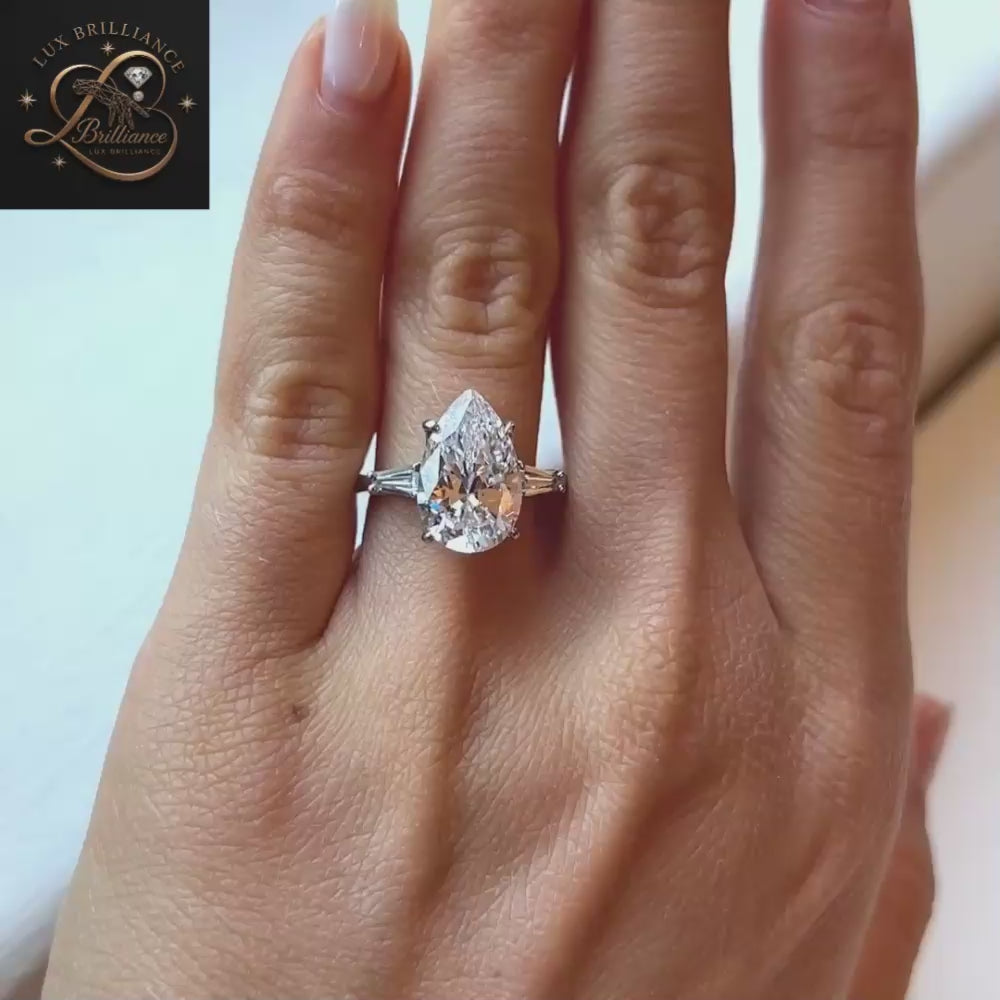 2Ct Pear Cut Diamond Engagement Ring | Teardrop Baguette Side Stones Ring | Anniversary Gift (Copy)
