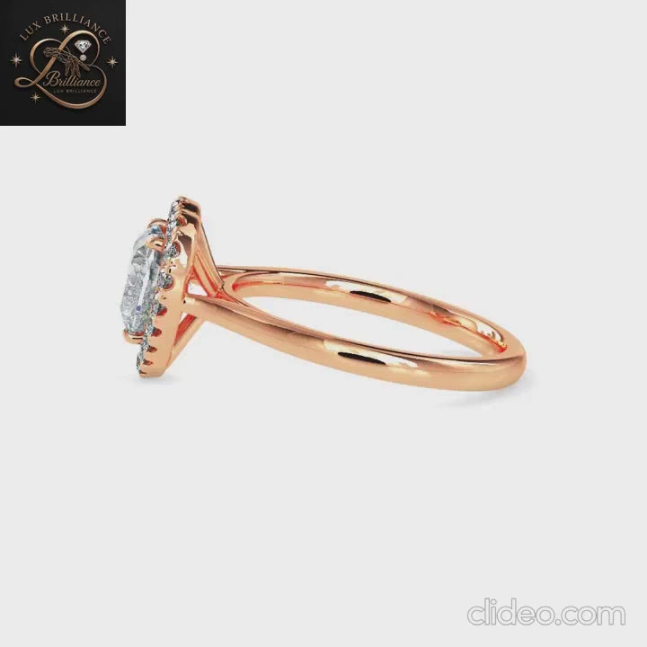 Heart Cut Diamond Halo Wedding Ring | 18K  Yellow Gold | Promise Ring| gift for her