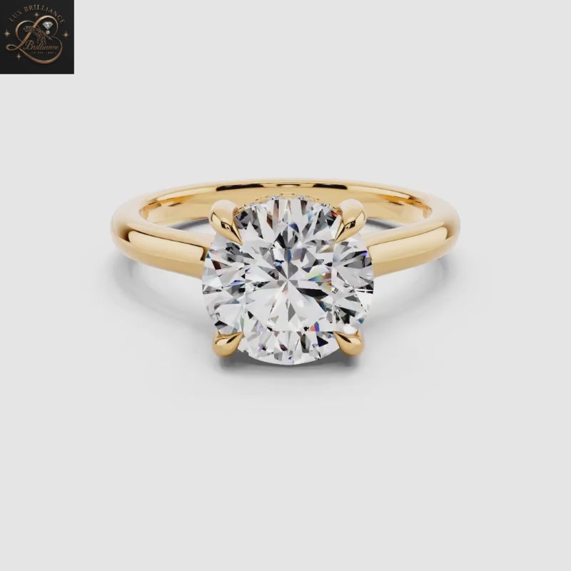 Round Cut Solitaire Anniversary Ring with Hidden Halo| 14K Yellow Gold Bridal Ring