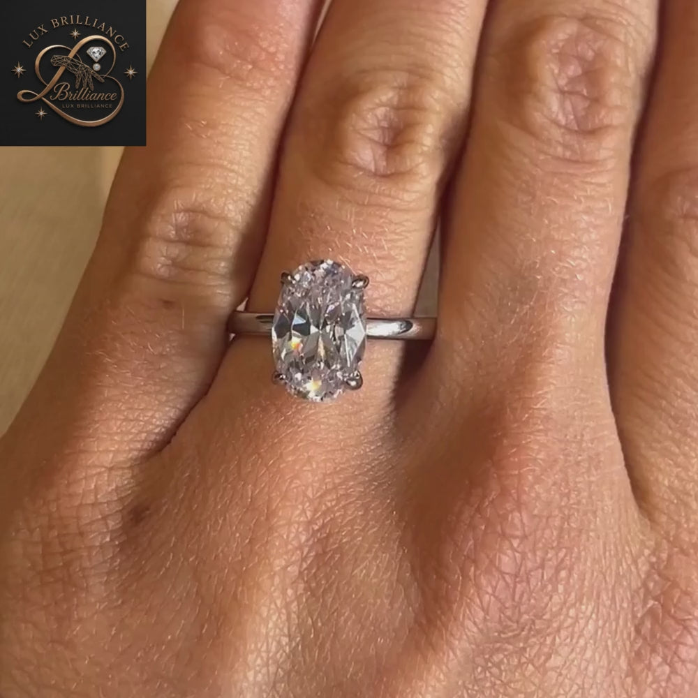 Simple Oval Diamond Engagement Ring |  18k White Gold Ring | Anniversary Ring For Gift