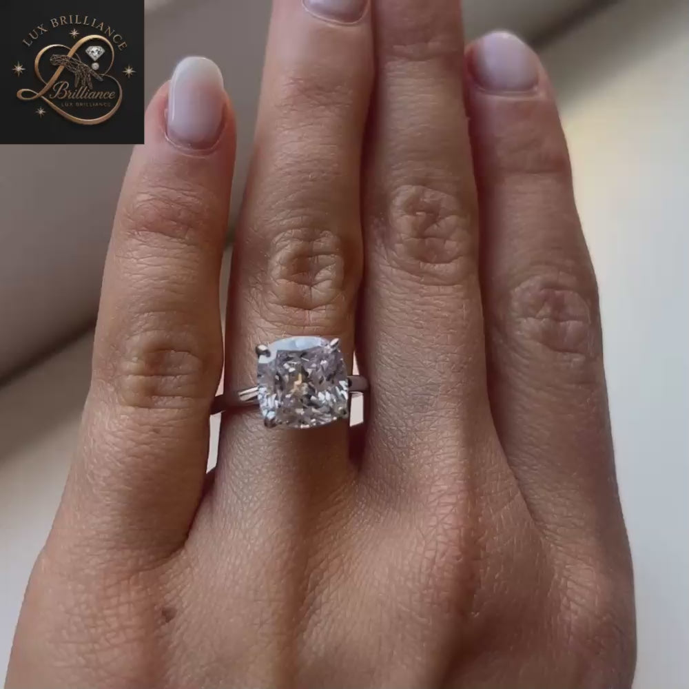 14K Yellow Gold Cushion Cut Diamond Engagement Ring | Classic Solitaire Ring  | Gift For Her