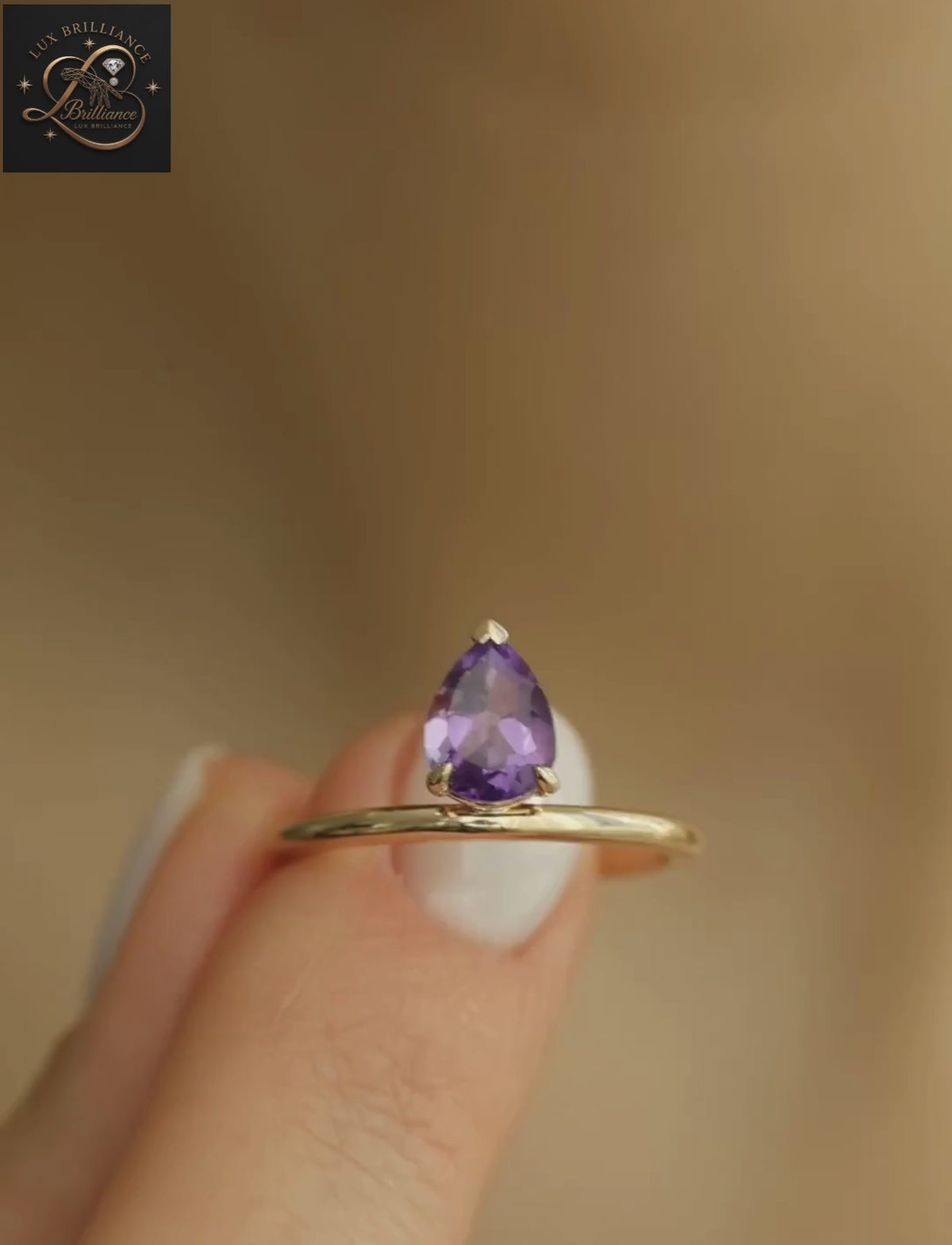 Antique Pear Cut Purple Amethyst Solitaire Ring | February Birthstone Fine Ring
