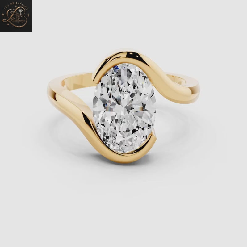 2.5 CT Oval Cut Bypass Bezel Solitaire Engagement Ring | 14K Yellow Gold Wedding Ring