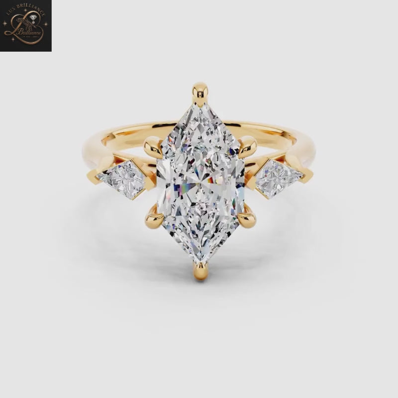 3 CT Elongated Marquise Diamond Ring | Three Stone Solitaire Engagement Ring