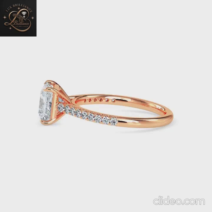 Princess Cut Diamond Pavé Engagement Ring | 18K Rose Gold wedding ring for her