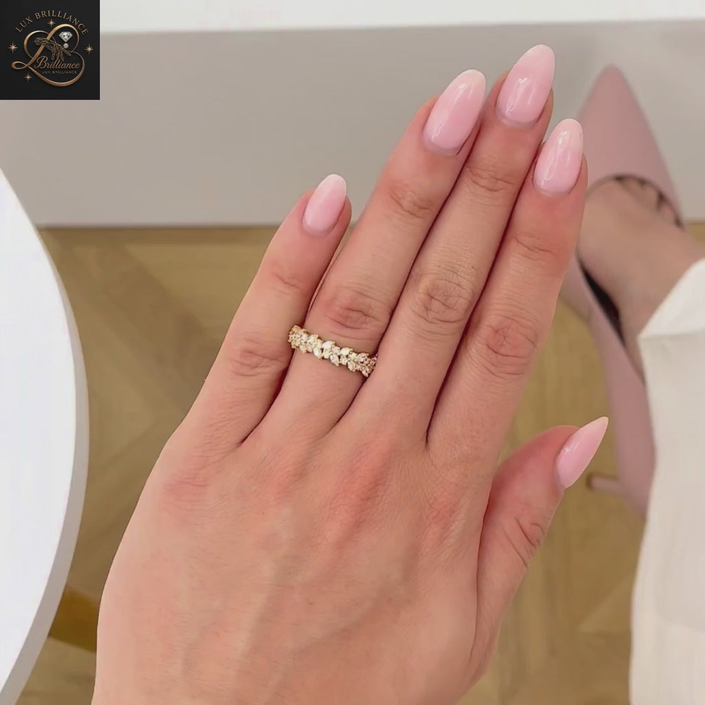 18K Marquise & Round Diamond Cluster Vine Band | Elegant Nature Inspired Engagement Ring | Gift For Her