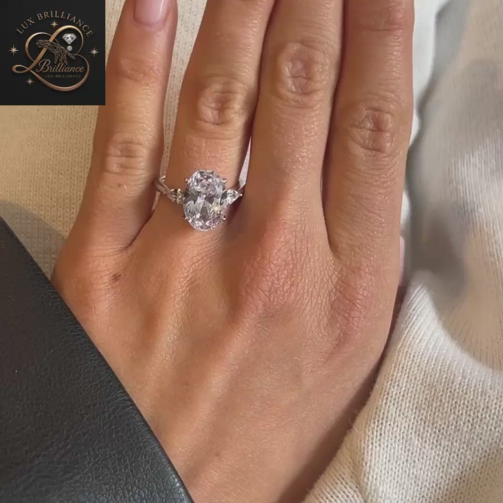 14K Oval & Pear Diamond Engagement Ring | Dainty Three Stone Gold Ring | Gift For Her