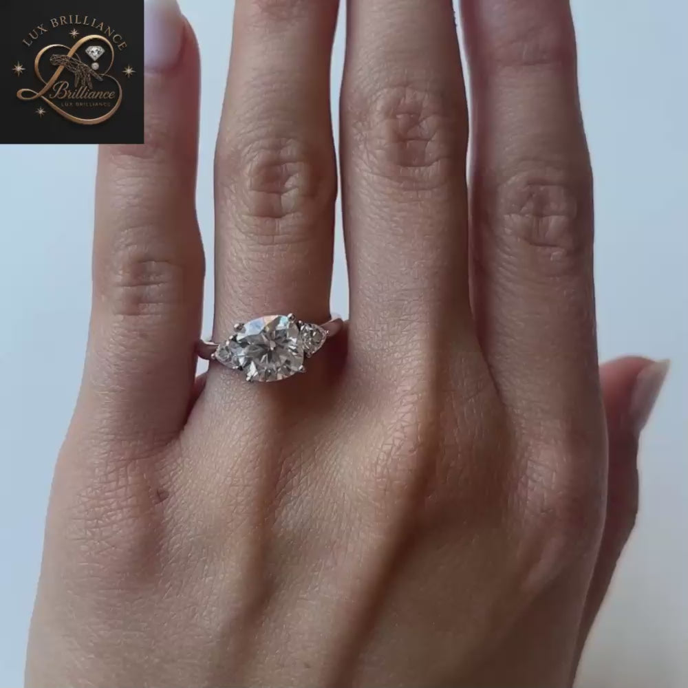 Cushion Cut Three Stone Diamond Engagement Ring |Trillion Side Stones timeless Ring | Gift For Ring