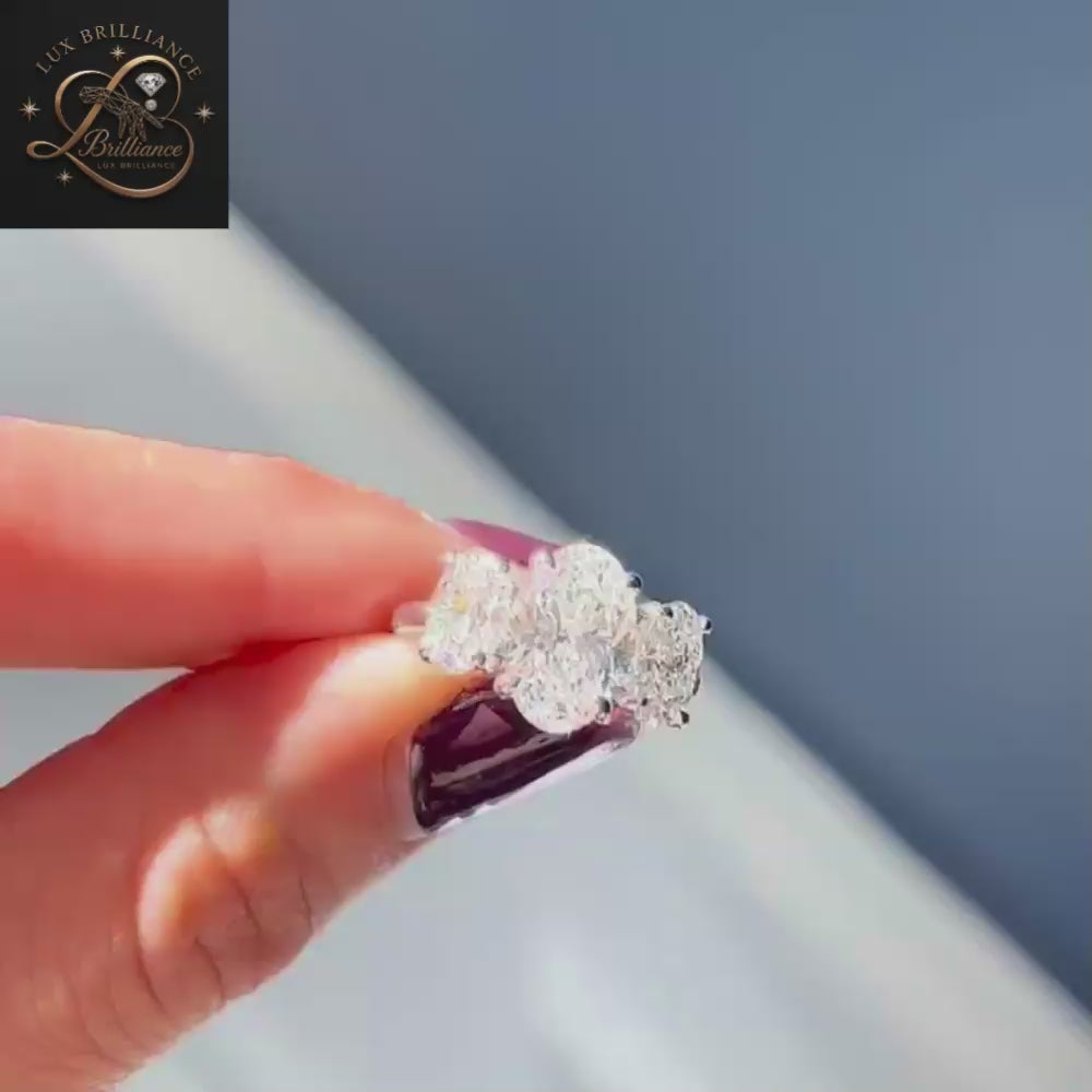 Oval Cut Three Stone Lab Ground Diamond Engagement Ring | Oval Trilogy Timeless Ring | Gift For Her (Copy) (Copy) (Copy) (Copy)
