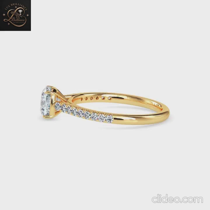 Cushion Cut Diamond Bridal Ring | 18K  Yellow Gold Promise Ring | Gift For Her