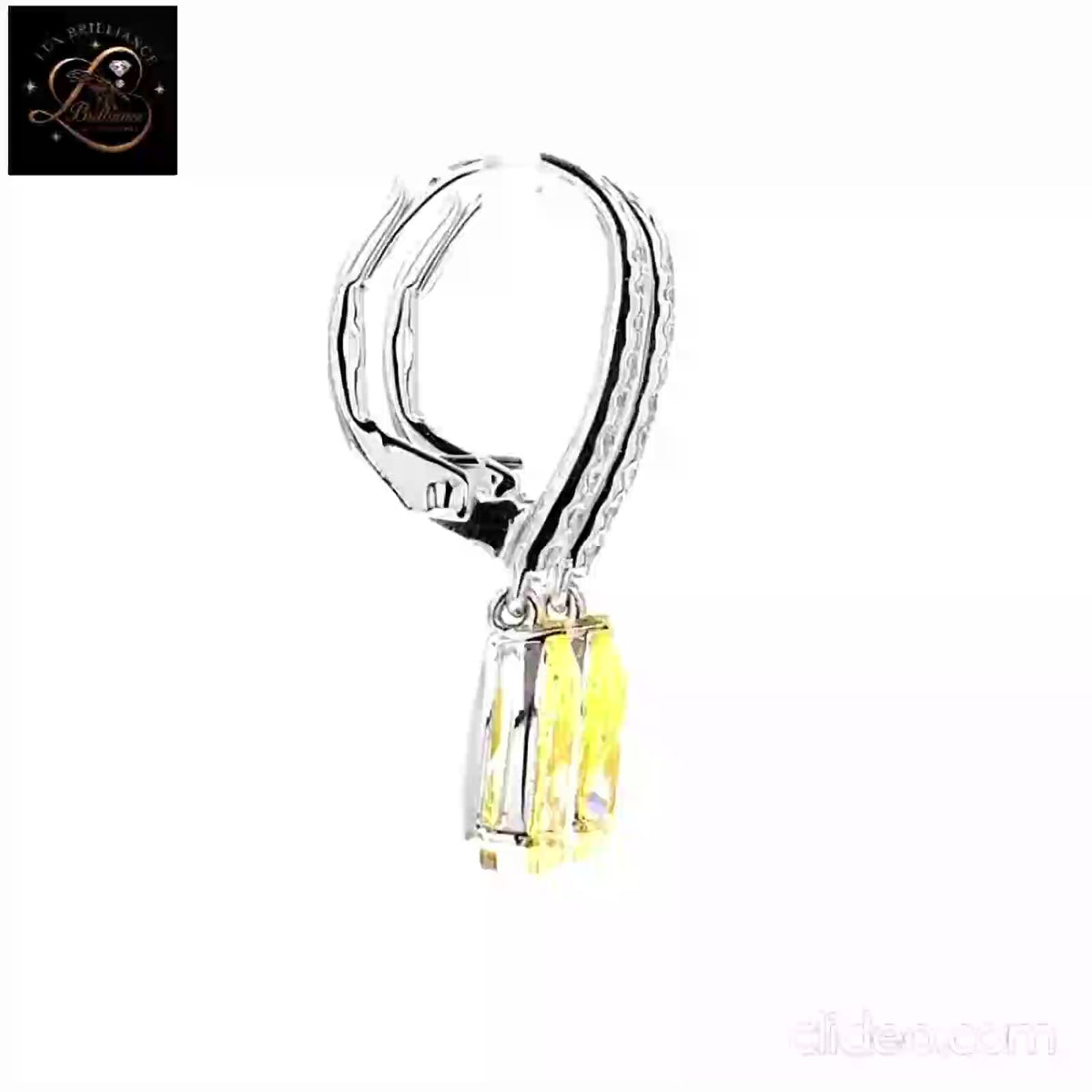 Yellow Pear Cut Lab-Grown Diamond  Earrings | Lever back Drop 14K White Gold Earrings