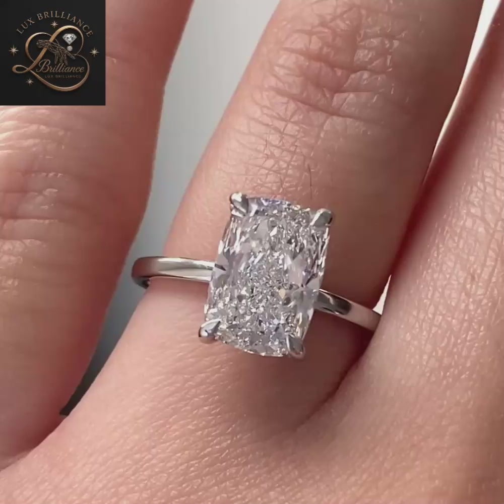 Elongated Cushion Cut Diamond Engagement Ring | 18k White Gold Ring | Gift For Ring