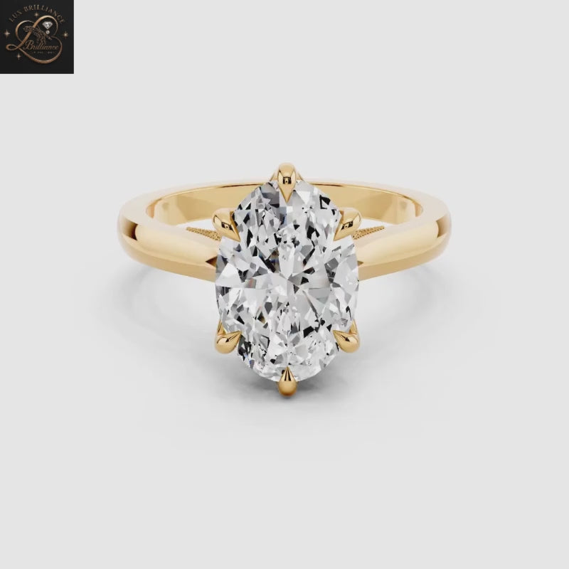 Oval Cut Solitaire Engagement Ring | Tulip Petal Basket and Pave Diamond Bridal Ring