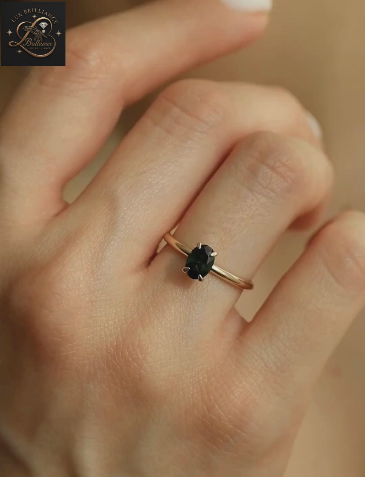 3Ct Oval Cut Deep Forest Green Sapphire Solitaire Ring | 14K Yellow Gold Ring
