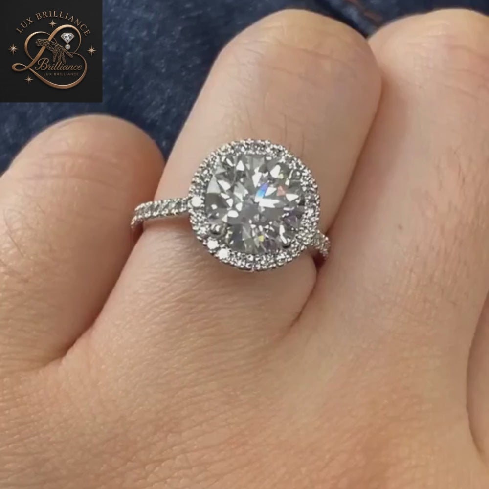 Round Brilliant Diamond Halo Engagement Ring | White Gold Solitaire Ring | Wedding Ring